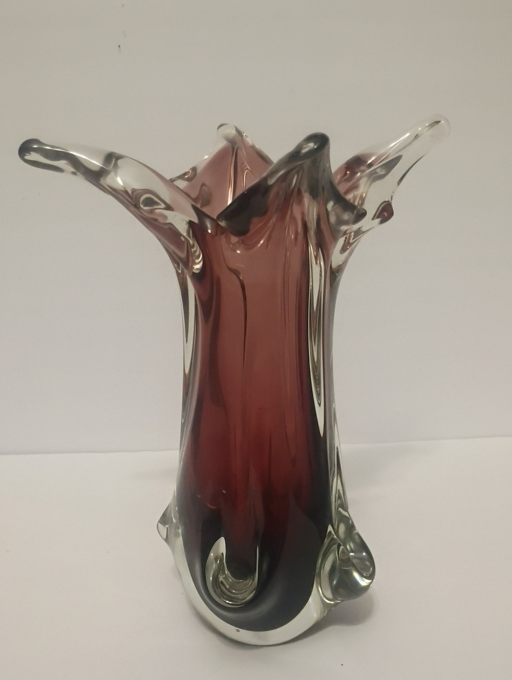 Vintage Murano Sommerso Attributed Handblown Purple Swung Vase MCM Estate